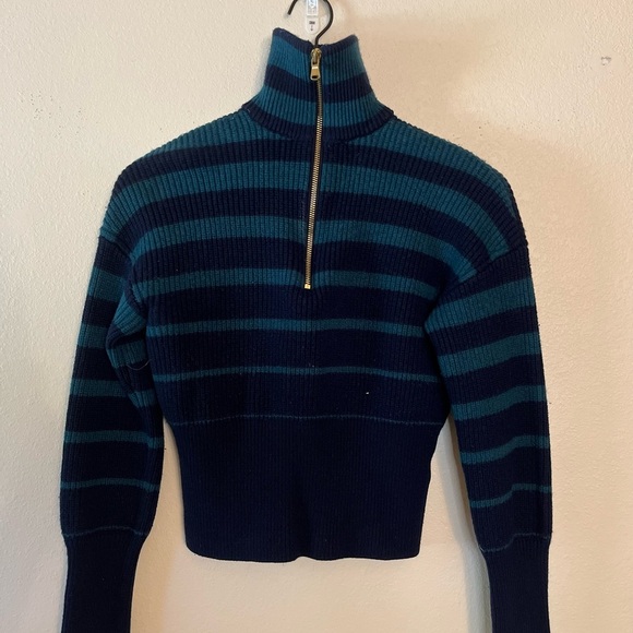 Trina Turk Sweater - Women's Small Navy Blue Green - Zip Turtleneck Pullover - Picture 4 of 12